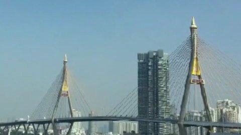 Bangkok skyline with the Industrial Ring Road Bridge