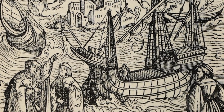 incisione in edizione 1518 romanzo Utopia di Tommaso Moro